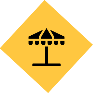 Yellow diamond umbrella warning sign.